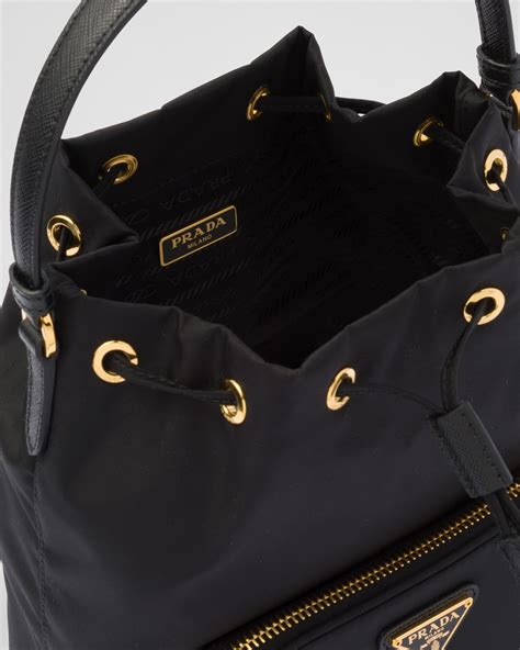 prada duet re nylon shoulder bag|Prada black nylon bucket bag.